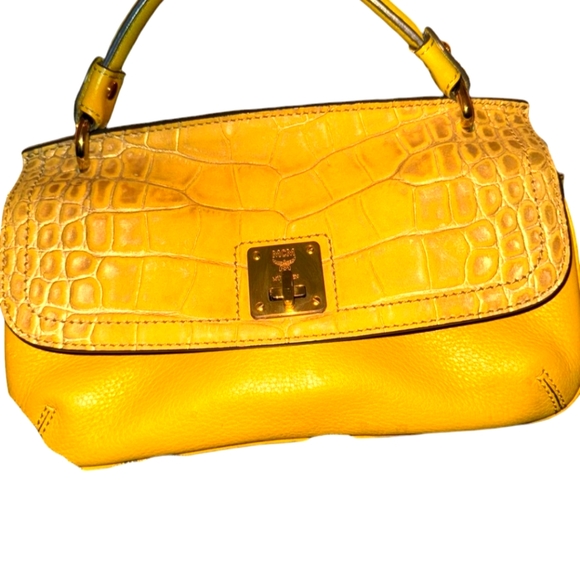 MCM Yellow mustard embossed Croc Purse/Crossbody Bag - Picture 1 of 8